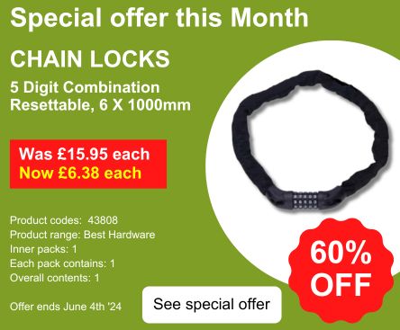Chain Locks, 5 Digit Combination Resettable, 6 x 1000mm. Was 15.95 each, now 6.38 (60% off)