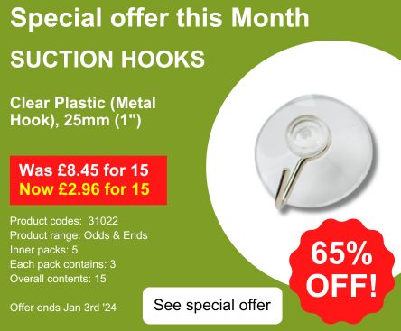 Suction Hooks, Clear Plastic (Metal Hook), Was 8.45 for 15, now 2.96 (65% off)